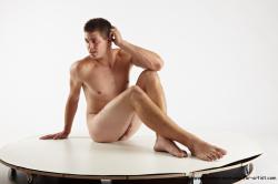 Nude Man White Sitting poses - simple Average Short Brown Sitting poses - ALL Realistic